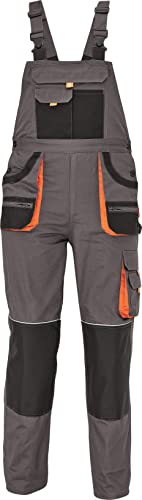 DINOZAVR Hans Latzhose - Herren Baumwolle Slim Fit Arbeits-Latzhose - Grau/Schwarz/Orange EU46 von DINOZAVR