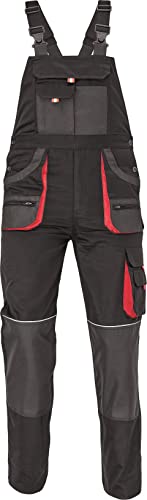 DINOZAVR Hans Latzhose - Herren Baumwolle Slim Fit Arbeits-Latzhose - Schwarz/Rot EU52 von DINOZAVR