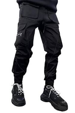 DIOTSR Herren Cargohose Techwear Hip Hop Haremshose Jogginghose mit Taschen Streetwear Punk Jogging, schwarz, Mittel von DIOTSR