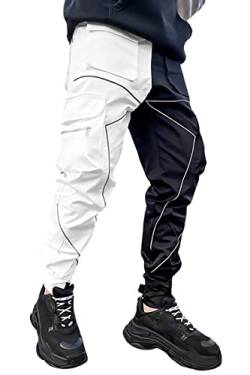 DIOTSR Herren Cargohose Techwear Hip Hop Haremshose Jogginghose mit Taschen Streetwear Punk Jogging, schwarz / weiß, Mittel von DIOTSR