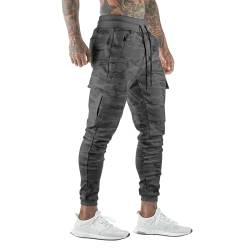 DIOTSR Herren-Jogginghose mit schmaler Passform, Camouflage-Muster, Trainingshose mit Reißverschlusstaschen, Camo Grey #2, Groß von DIOTSR