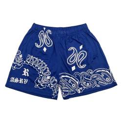 DIOTSR Herren Mesh Paisley Shorts Casual Retro Grafik Shorts Streetwear Athletic Basketball Shorts, Blau, Mittel von DIOTSR