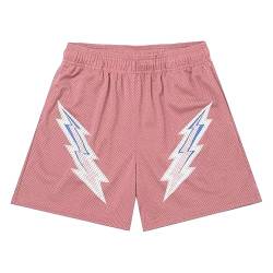 DIOTSR Herren-Shorts, Retro-Lightning-Grafik-Shorts, lässige Streetwear, Basketball-Shorts, athletische Laufshorts mit, Pink-pink Lightning, Mittel von DIOTSR