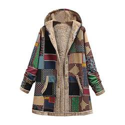 Damen Boho Bunt Mantel Innenfleece Winterjacke Warm Lang Bunt Hippie Blumendruck Übergangsjacke Mit Reißverschluss Vintage Parka Winter Langarm Jacke Damen Winter Warm Outwear Kapuzentaschen von DIPT