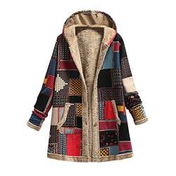 Damen Boho Bunt Mantel Innenfleece Winterjacke Warm Lang Bunt Hippie Blumendruck Übergangsjacke Mit Reißverschluss Vintage Parka Winter Langarm Jacke Damen Winter Warm Outwear Kapuzentaschen von DIPT