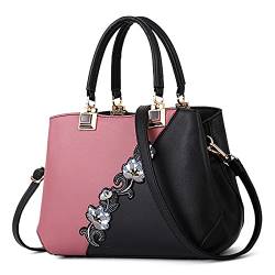 DIRRONA Damen Handtasche Mode Blumenmuster Schulterbeutel Große Kapazität Umhängetasche Casual Reise 2 Farben Nähdesign Tasche für Frauen Haarkugel Anhänger Handtschasche Rosa von DIRRONA