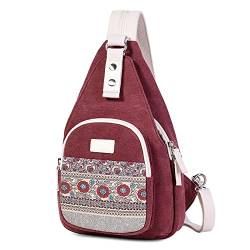 DIRRONA Damen Rucksack Klein Drucken Umhängetasche Rucksack für Damen Lässige Brusttasche Reisen Camping im Freien Arbeiten Messenger Umhängetasche Multifunktions Schultertaschen Rot von DIRRONA