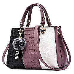 DIRRONA Elegant Damen Handtasche Schultertasche Groß Kapazität Umhängetasche Beiläufig Reise Taschen Wasserdicht PU Leder Frauen Tragetasche Mit Anhänger Lila B von DIRRONA