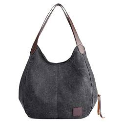 DIRRONA Mode Damen Canvas Handtasche Damen Canvas Schultertasche Canvas Tragetasche Leicht Sanft Handtasche Hohe Kapazität Reise Schultertaschen Schwarz von DIRRONA