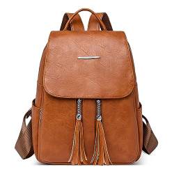 DIRRONA Mode Elegant Damen Rucksack Lässig Travel Frauen Umhängetasche Arbeit Einkaufen Cityrucksack Mittel PU Leder Schule Schulrucksack Weicher Urlaubsrucksack Quastendekoration Braun von DIRRONA