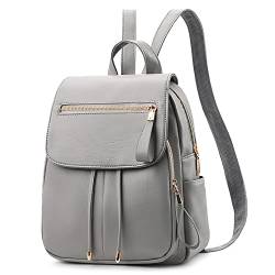 DIRRONA Rucksack Damen Beiläufig Diebstahlschutz Daypack Reise Wasserdicht Rucksack Schule Büro Geschäftsreise PU Leder Mittel Damen Rucksack Grau von DIRRONA