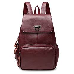 DIRRONA Rucksack Damen Elegant Rucksack im Klappdesign Casual Damen Schultertaschen PU Leder Wasserdicht Schulrucksack für Mädchen Reisen Arbeit Handtasche Rot von DIRRONA