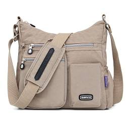 DIRRONA Umhängetasche Damen Casual Groß Kapazität Schultertasche Wasserdicht Damen Reise Arbeit Lässig Täglich Nylon Handtasche Multi Tasche Damen Messenger Bag Aprikose von DIRRONA