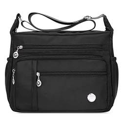 DIRRONA Umhängetasche Damen Casual Schultertasche Groß Kapazität Wasserdicht Damen Reise Arbeit Lässig Täglich Nylon Handtasche Multi Tasche Damen Messenger Bag 2 Größen Schwarzes B von DIRRONA