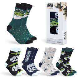 DISNEY Socken Herren, Lustige Socken Herren, 5er Pack Bunte Socken Herren Set Mickey Mouse Baby Yoda Mandalorian Boba Fett (Grün Baby Yoda) von DISNEY