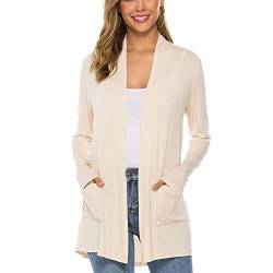 DISSA Damen Beige Strickjacke Cardigan Frühling Herbst Langarm Offene Dünne Strickmantel Kurz Strickjacke,XXL von DISSA