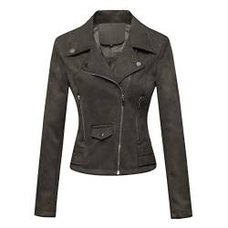 DISSA Damen Grün Wildleder Motorrad Jacke Lederjacke Schlank Reißverschluss Revers Kurz Mantel,P120-1,XXL von DISSA