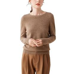 DISSA Damen Kaschmir Pullover Braun Rundhals Langarm Strickpullover Damen Kaschmir Wolle Einfarbige Relaxed Dünner Pullover,42,YZL2302 von DISSA