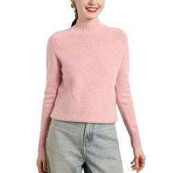 DISSA Damen Kaschmir Pullover Rosa Stehkragen Langarm Strickpullover Damen Kaschmir Wolle Einfarbige Relaxed Dicker Pullover,42,MZ2243 von DISSA