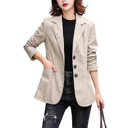 DISSA Damen Kunstleder Beige Blazer Jacke Kurz Lose Langarm Knopfleiste Lederjacke Mantel,EU 38,C7005 von DISSA