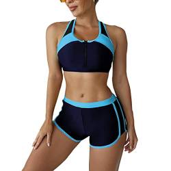 DISSA Damen Racerback Bikini Set Elastische Blau-1 Zweiteiliger Badebekleidung für Frauen Bademode,M,S0107 von DISSA