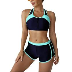 DISSA Damen Racerback Bikini Set Elastische Blau-2 Zweiteiliger Badebekleidung für Frauen Bademode,L,S0107 von DISSA