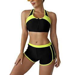 DISSA Damen Racerback Bikini Set Elastische Gelb Zweiteiliger Badebekleidung für Frauen Bademode,S,S0107 von DISSA