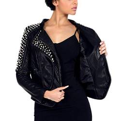 DISSA Damen Schwarz-2 Lederjacke Kunstleder Bikerjacke mit Reißverschluss,PWA13,S von DISSA