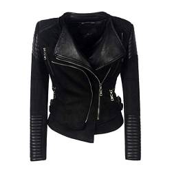 DISSA Damen Schwarz Wildlederjacke Kunstleder Bikerjacke mit Reißverschluss,P0233,M von DISSA