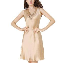 DISSA Damen Seide Nachtwäsche Nachthemd 100% Seide Bademantel sexy Seidenkleid Ohne Arm S82009,Gold,XXL von DISSA