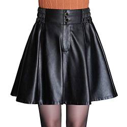 DISSA FS3026 Damen Kunstleder Rock Große Größe Plissee Mini Röcke Leder Rock,Schwarz,2XL von DISSA