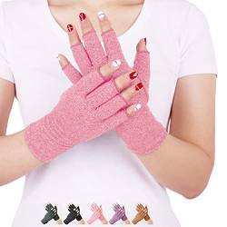 DISUPPO Arthritis Handschuhe (Paar) – Rheumatische Arthritis Kompressionshandschuhe für Schmerzlinderung, Gaming Tippen, Fingerlose Handschuhe für Männer und Frauen (Rosa, M) von DISUPPO