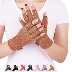 DISUPPO Arthritis Handschuhe – Rheumatische Arthritis Kompressionshandschuhe für Schmerzlinderung, Gaming Tippen, Fingerlose Handschuhe für Männer und Frauen (Braun, L) von DISUPPO