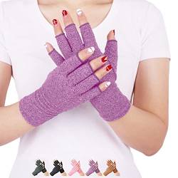 DISUPPO Arthritis Handschuhe – Rheumatische Arthritis Kompressionshandschuhe für Schmerzlinderung, Gaming Tippen, Fingerlose Handschuhe für Männer und Frauen (Violett, L) von DISUPPO