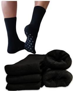 DIVABONNA 3 Paar Rutschfeste Thermosocken Damen - Rutschfeste Thermosocken Herren - Ohne Bündchen - Hausschuhsocken – Wintersocken (Schwarz, 35-40) von DIVABONNA