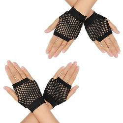 2 Paar Fingerlose Netzhandschuhe Damen Kurze Stretch Mesh Handschuhe Retro Nylon Fischnetz Handschuhe für 80er Jahre Mottoparty Halloween Cosplay Damen Kostümzubehör Fishnet Gloves (Schwarz) von DIVINA VITAE