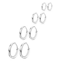 4 Paar Creolen Ohrringe Für Männer Damen, Silber 316L Chirurgenstahl Creolen Ohrschmuck Set, Rund Ohrringe, Snug Knorpel Herren Hypoallergene Ohrringe Nase Lippen Ringe (8/10/12/14 mm) von DIVINA VITAE