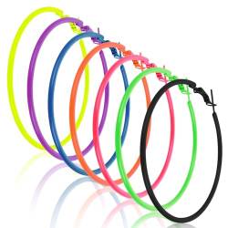 7 Paar Vintage Neon Ohrringe Damen 80er Jahre Party Ohrringe Tropfen Große Neon Hoop Earrings Rund Creolen Frauen Mädchen Modeschmuck Schmuckzubehör für 70er 80er Jahre Party Outfits von DIVINA VITAE