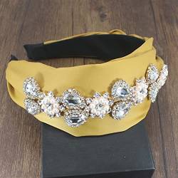 Ethno-Stil Kristall breites Stirnband Frauen handgefertigt geflochtener Haarband Strass einfarbig Twists Tiara Kopfbedeckung Perlen Stirnband (Color : Giallo, Size : Fluorescent Green) von DIXII