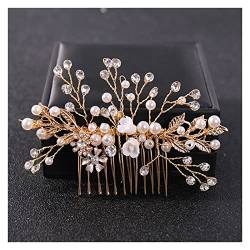 Haarnadel Kristall Strass Blume Haarkamm Pin Stirnband Tiara for Frauen Braut Mädchen Hochzeit Braut Haarschmuck Schmuck Band (Size : Gold) von DIXII