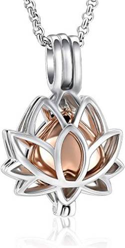 Halsketten for Damen, Feuerbestattungsschmuck, Lotusförmiger Urnen-Halsketten-Anhänger, Erinnerungsasche-Schmuck-Gold (Color : Silver Black) von DIXII