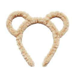 1 Stück Damen-Winter-Stirnband aus verdicktem Plüsch, runde Maus, Bärenohren, Make-up-Stirnband, Schal, Bärenohren, Gesichtswasch-Stirnband, niedliche Haarnadel, Internet-Promi-Stirnband (Khaki) von DIXIOUJAI