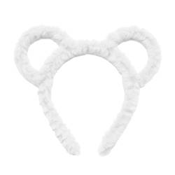 1 Stück Damen-Winter-Stirnband aus verdicktem Plüsch, runde Maus, Bärenohren, Make-up-Stirnband, Schal, Bärenohren, Gesichtswasch-Stirnband, niedliche Haarnadel, Internet-Promi-Stirnband (Weiß) von DIXIOUJAI