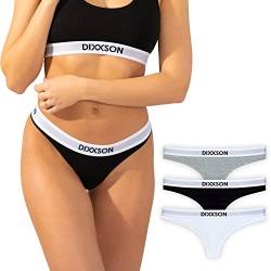 DIXXSON Damen Tanga [3 STK.] Thong Slip Baumwolle (M, Black White Grey) von DIXXSON