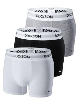 DIXXSON Premium Boxershorts Herren | 3er Pack | Atmungsaktive Unterhosen für Männer mit optimaler Passform und weicher Baumwolle (Größe M - 3XL) (White Black Grey, XXL) von DIXXSON