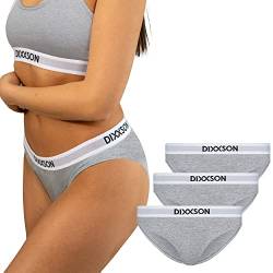 DIXXSON Slip Damen | 3 er Set | Baumwolle Bikini Taillenslips mit optimaler Passform | Sexy sportliche Frauen Unterwäsche mit bequemem Bund (Größe S - XL) (M, Grey) von DIXXSON