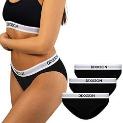 DIXXSON Slip Damen | 3 er Set | Baumwolle Bikini Taillenslips mit optimaler Passform | Sexy sportliche Frauen Unterwäsche mit bequemem Bund (Größe S - XL) (S, Black) von DIXXSON