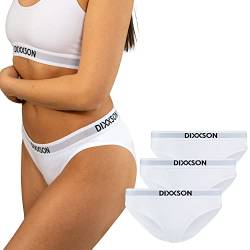 DIXXSON Slip Damen | 3 er Set | Baumwolle Bikini Taillenslips mit optimaler Passform | Sexy sportliche Frauen Unterwäsche mit bequemem Bund (Größe S - XL) (S, White) von DIXXSON