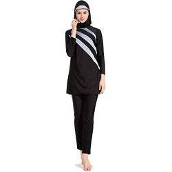 Grsafety Damen Muslimischen Badeanzug - Full Cover Bademode Bescheidene Badebekleidung Swimwear Burkini Frauen, Schwarz-Grau, 2XL von DIYHMH