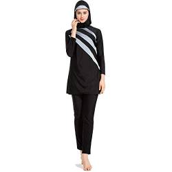 Grsafety Damen Muslimischen Badeanzug - Full Cover Bademode Bescheidene Badebekleidung Swimwear Burkini Frauen, Schwarz-Grau, M von DIYHMH